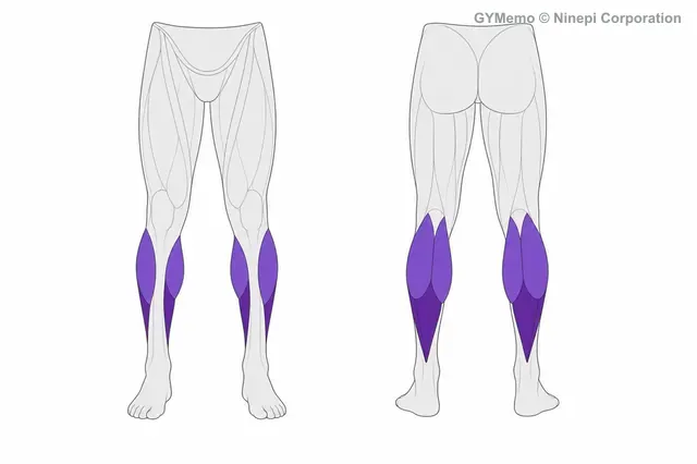 シーテッドカーフレイズで主に鍛える筋肉の図